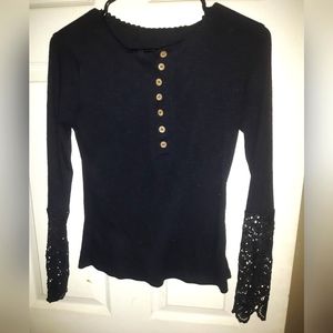 💌 5 for 15 - Black Thermal Top With Lace Cuffs